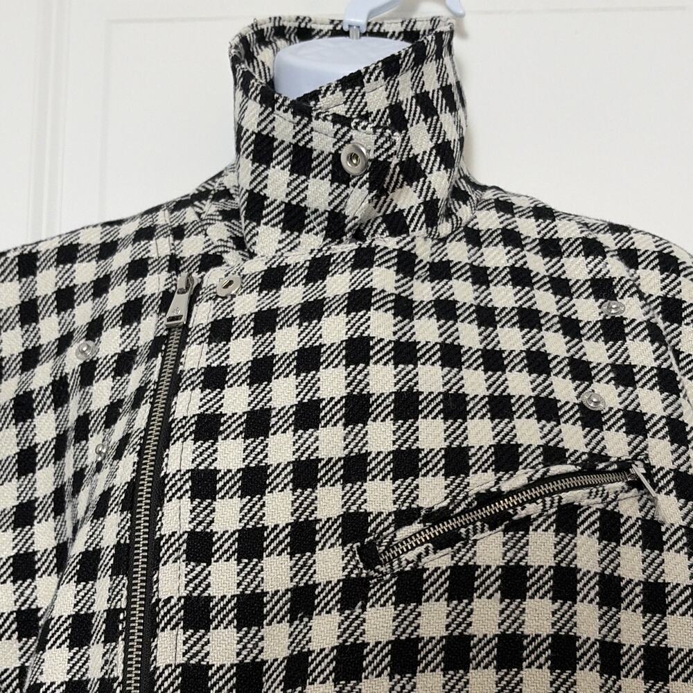 Lauren Ralph Lauren Black White Check Moto Zip Jacket Lined Pockets 16W Plus - Picture 3 of 9